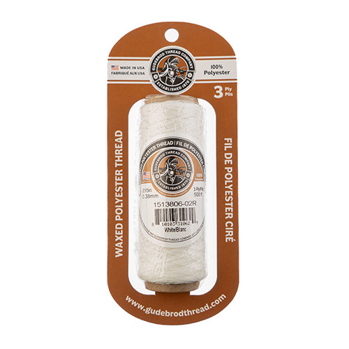 Waxed Polyester Thread Spool 3ply - 500ft - 0.38mm - White