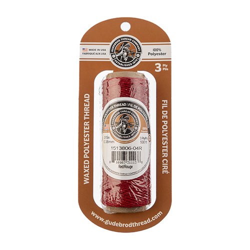 Waxed Polyester Thread Spool 3ply - 500ft - 0.38mm - Red