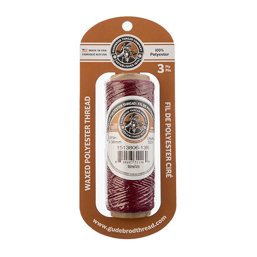 Waxed Polyester Thread Spool 3ply - 500ft - 0.38mm - Wine