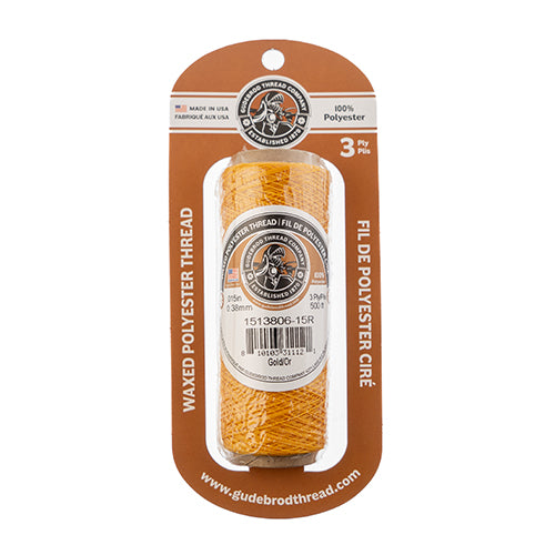 Waxed Polyester Thread Spool 3ply - 500ft - 0.38mm - Gold