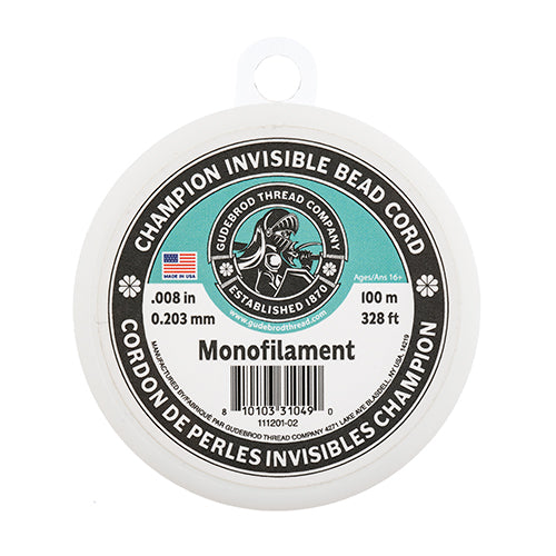 Champion Invisible Bead Cord Monofilament - .008 (0.203mm) diameter 100m (328ft)