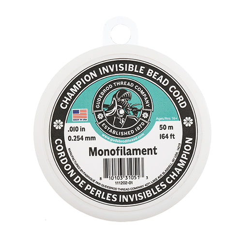 Champion Invisible Bead Cord Monofilament - .010 (0.254mm) diameter 50m (164ft)