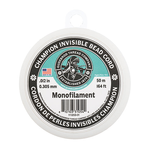 Champion Invisible Bead Cord Monofilament - .012 (.305mm) diameter 50m (164ft)