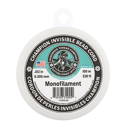 Champion Invisible Bead Cord Monofilament - .012 (.305mm) diameter 100m (328ft)