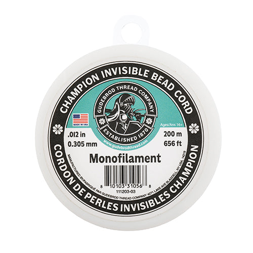 Champion Invisible Bead Cord Monofilament - .012 (.305mm) diameter 200m (656ft)